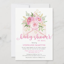 Baby shower per post roze bloemenvelop