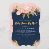 Baby shower per post roze marineblauw kaart (Voorkant / Achterkant)