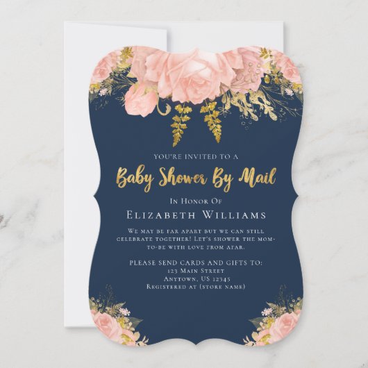 Baby shower per post roze marineblauw kaart (Voorkant)