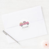 Baby shower per post  roze vrachtwagen ronde sticker (Envelop)