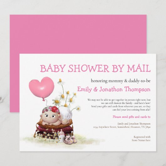 Baby shower per post Schattige Baby Ladybird Flowe Kaart (Voorkant / Achterkant)