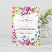 Baby shower per post Spring roze Waterverf Floral Kaart (Staand voorkant)