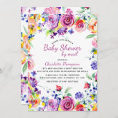 Baby shower per post Spring roze Waterverf Floral Kaart (Voorkant / Achterkant)
