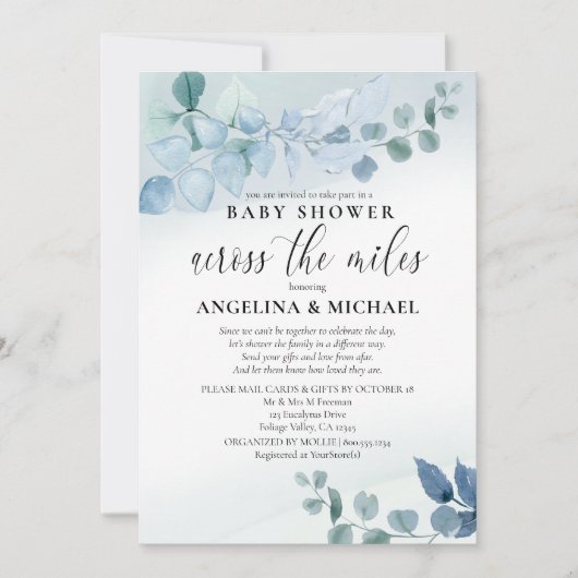 Baby shower per post Stusty Eucalyptus Botanisch Kaart (Voorkant)