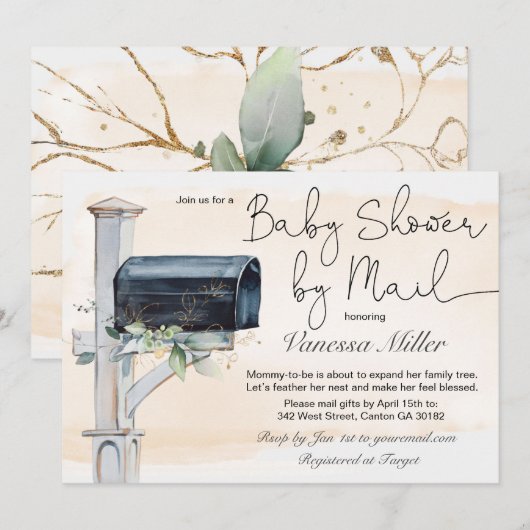 Baby shower per post Uitnodiging (Voorkant / Achterkant)