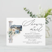 baby shower per post Uitnodiging Blauw & Floral (Staand voorkant)