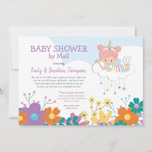 Baby shower per post Unicorn Fairy Florals Kaart (Voorkant)