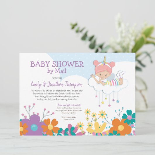 Baby shower per post Unicorn Fairy Florals Kaart (Staand voorkant)