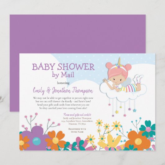 Baby shower per post Unicorn Fairy Florals Kaart (Voorkant / Achterkant)