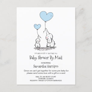 Baby shower per post van mama en Baby olifant Blue Uitnodiging Briefkaart