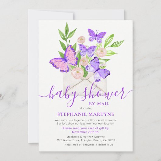 Baby shower per post vlinderenvelop Paarse Kaart (Voorkant)