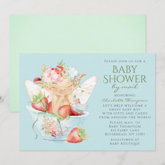 Baby shower per post Waterverf Floral Boy Fairy Kaart (Voorkant / Achterkant)