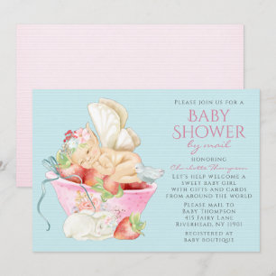 Baby shower per post Waterverf Girl Fairy Rabbit Kaart