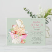 Baby shower per post Waterverf Girl Fairy Rabbit Kaart (Staand voorkant)