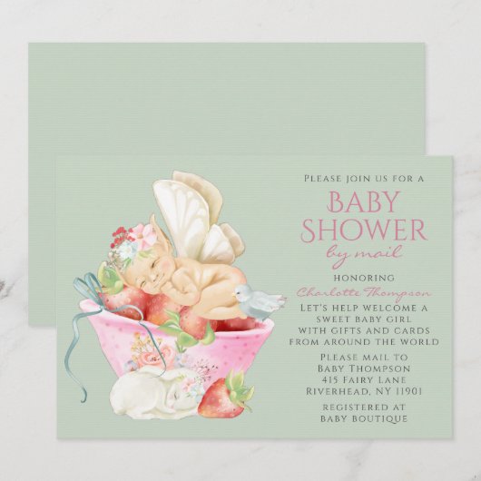 Baby shower per post Waterverf Girl Fairy Rabbit Kaart (Voorkant / Achterkant)