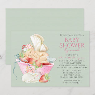 Baby shower per post Waterverf Girl Fairy Rabbit Kaart