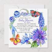 Baby shower per post Waterverf Paars Blue Floral Kaart (Voorkant)