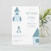 Baby shower per post wit blauw raketschip kaart (Staand voorkant)