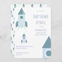 Baby shower per post wit blauw raketschip