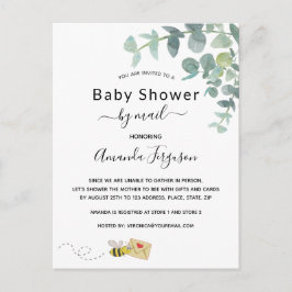 Baby shower per post witte eucalyptus greenery bee briefkaart