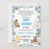 Baby shower per post Woodland Animal Blue Roos Kaart (Voorkant)