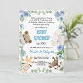 Baby shower per post Woodland Animal Blue Roos Kaart (Staand voorkant)
