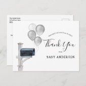 Baby shower per post Zilveren ballonnen Dank u Briefkaart (Voorkant / Achterkant)