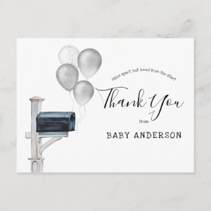 Baby shower per post Zilveren ballonnen Dank u Briefkaart
