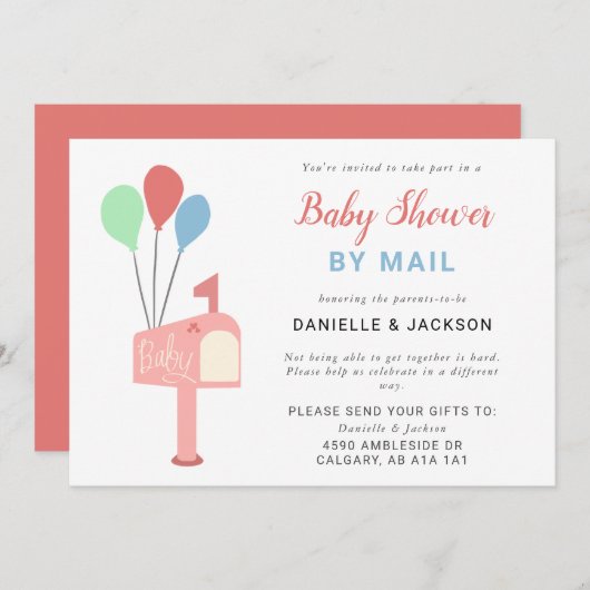 Baby shower per postbus met postwissel roze postbu kaart (Voorkant / Achterkant)