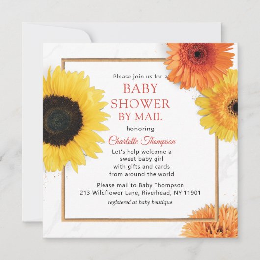Baby shower per postgeel zonnebloempel kaart (Voorkant)