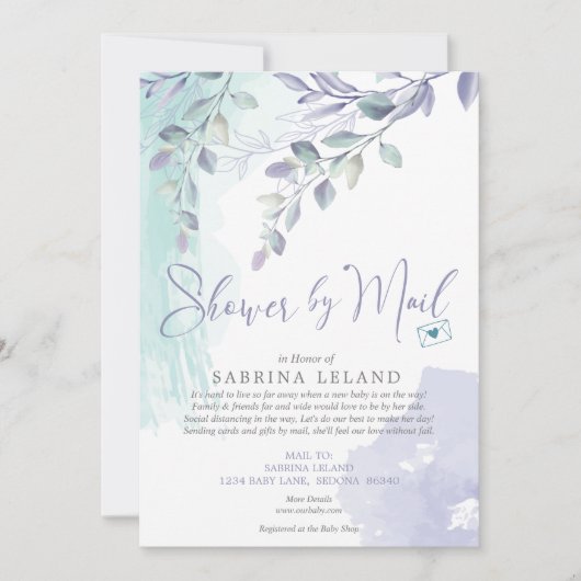 Baby shower per Waterverf Lila en Blauwgroen Kaart (Voorkant)