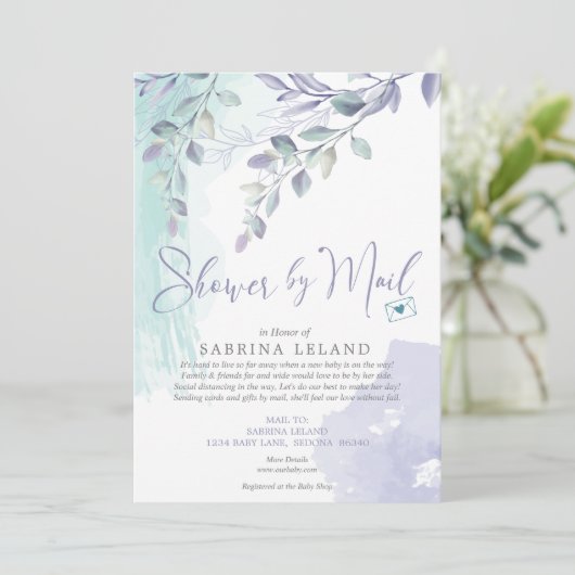 Baby shower per Waterverf Lila en Blauwgroen Kaart (Staand voorkant)