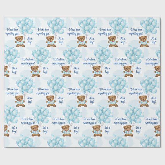 Baby shower personaliseer tekst en naam Teddy Bear Cadeaupapier (Vlak)
