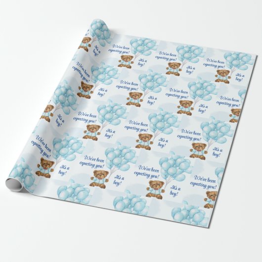 Baby shower personaliseer tekst en naam Teddy Bear Cadeaupapier (Uitgerold)