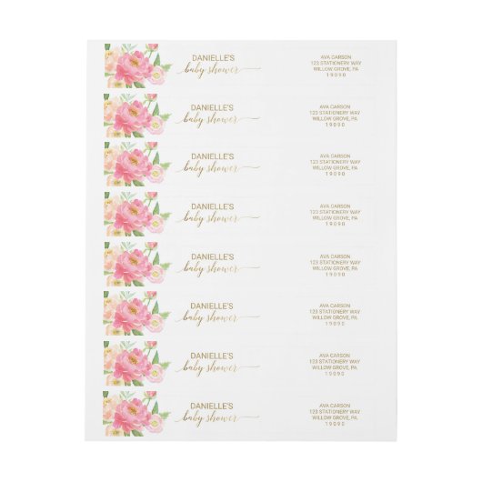 Baby shower Perzik en Roze Pony Flowers (Vel)