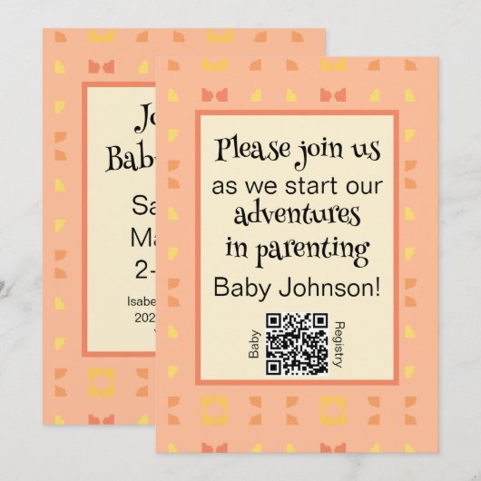 Baby Shower Perzik Geel Geometrische QR Code Kaart (Voorkant / Achterkant)