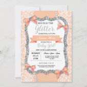 Baby shower Perzik Kant Glitter Bow Meisje Uitnodi Kaart (Voorkant)