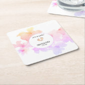 *~* Baby shower Perzik Roze Bloemen Voeten Waterve Kartonnen Onderzetters (Schuin)