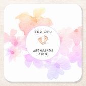 *~* Baby shower Perzik Roze Bloemen Voeten Waterve Kartonnen Onderzetters (Voorkant)