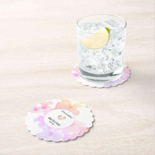 *~* Baby shower Perzik Roze Bloemen Zachte Waterve Kartonnen Onderzetters (Insitu)