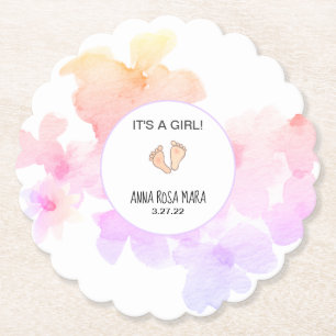 *~* Baby shower Perzik Roze Bloemen Zachte Waterve Kartonnen Onderzetters