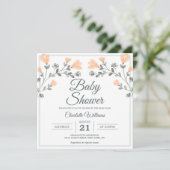 Baby shower Perzik Sage Groene Delicate Bloemen Kaart (Staand voorkant)