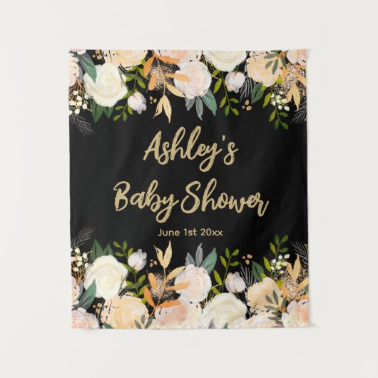 Baby shower Photo Booth Achtergrond Floral Prop Zw Wandkleed (Voorkant)