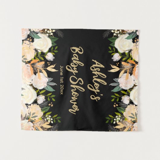 Baby shower Photo Booth Achtergrond Floral Prop Zw Wandkleed (Voorkant (horizontaal))