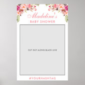 Baby shower Photo Booth Prop | Roze blush Floral Poster (Voorkant)