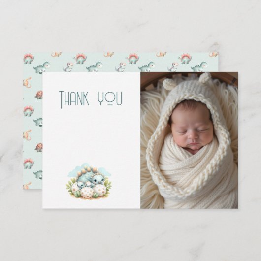 Baby Shower Photo Thank You Note Dinosaur Dino Bedankkaart (Voorkant / Achterkant)
