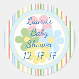 Baby shower "Picnic Stripes/Floral 1 1/2" of 3" Ronde Sticker