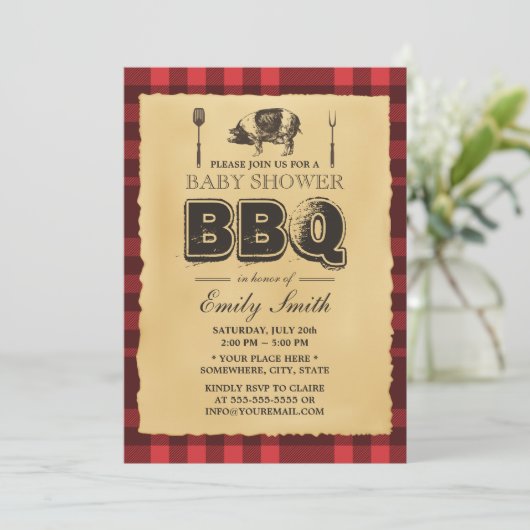  Baby shower Pig Roast BBQ Kaart (Staand voorkant)