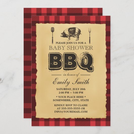 Baby shower Pig Roast BBQ Kaart (Voorkant / Achterkant)