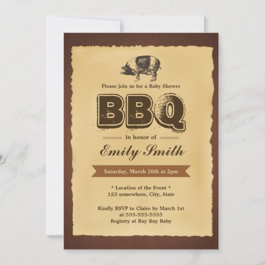  Baby shower Pig Roast BBQ Party Kaart (Voorkant)